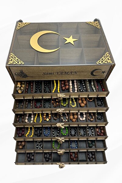 Yaman Hediyelik Kişiye Özel Cam Kapaklı Ahşap Tesbih Ve Saat Koleksiyon Kutus...