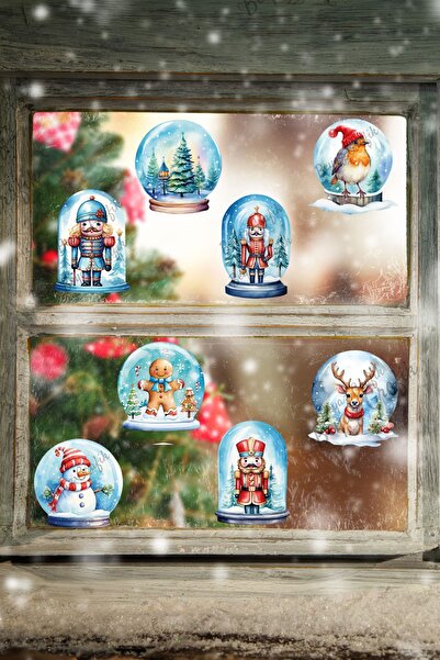 sanatıbedi Yılbaşı Kar Küresi Temalı Yeni Yıl Cam - Kapı - Duvar Süsleme Stickerı