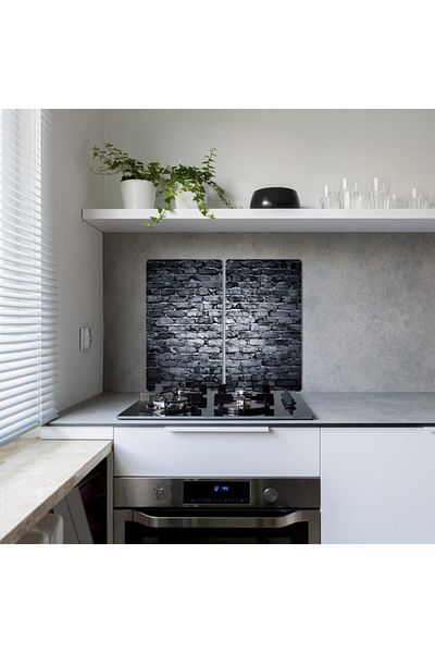 Saban 2-Piece 30X52 cm Glass Stove Protector Dark Stone for 4-Piece Stoves