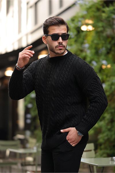 Valiberta Comfort Fit Hair Knit Crew Neck Knitwear Sweater - Black
