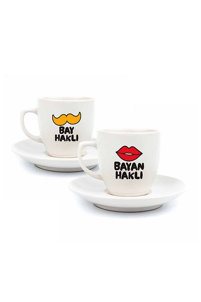 PALTO TASARIM Mr. Hakli & Hakli 2-Person 4-Piece Cream Turkish Coffee Cup Set - Gift Coffee Cup Se