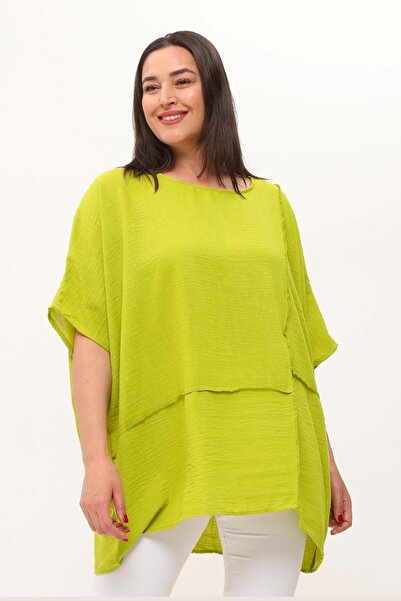 Ebsumu Γυναικεία Μπλούζα Plus Size - Εξαιρετικά άνετο λινό, πράσινο-μαύρο