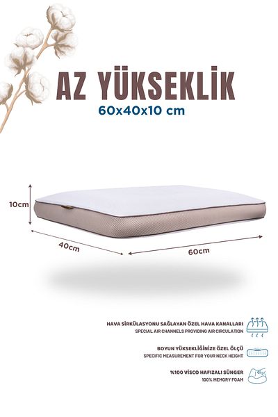 VİSCOTEX Βαμβακερό κάλυμμα Μικρό Ορθοπεδικό Μαξιλάρι Visco με Στήριγμα Λαιμού, Καφέ, 60x40x10 cm