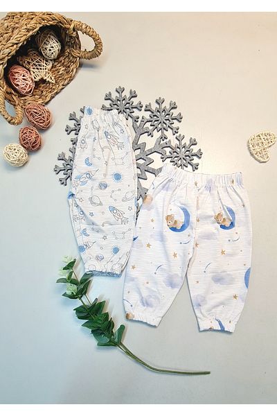 Des Biens Boys' 2-Piece Teddy Bear and Space Patterned Elastic Waist Single Bottom Suitable for Seasons