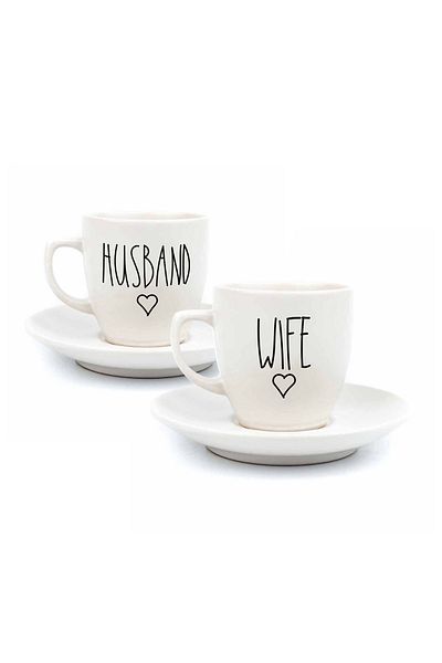 PALTO TASARIM Wife & Husband 2-Person 4-Piece Cream Turkish Coffee Cup Set - Gift Coffee Cup Set