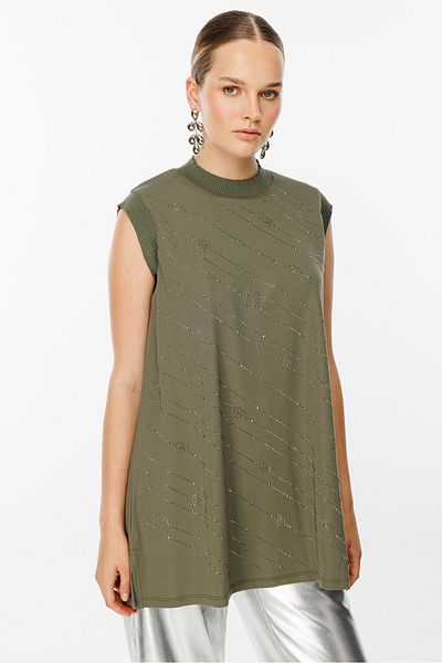 Ghisa Stone Detailed Sleeveless Tunic - Khaki