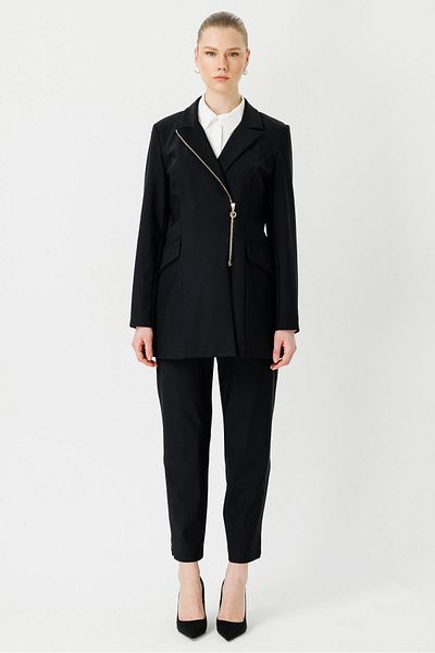 Ghisa Zippered Jacket Pants Suit Black