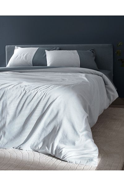 Madame Coco Leal Double 100% Cotton Printed Satin Bedding Set - Blue/White