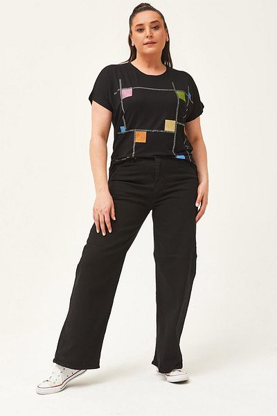 Ebsumu Women's Large Size Palazzo Black Jeans
