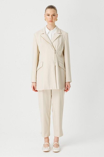 Ghisa Stone Color Zippered Jacket and Trousers Set