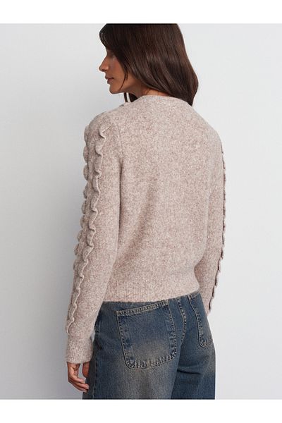 Dilvin 60267 Mink m - Crew Neck Frilly Knitwear Cardigan