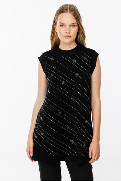 Ghisa Black Stone Detailed Sleeveless Tunic