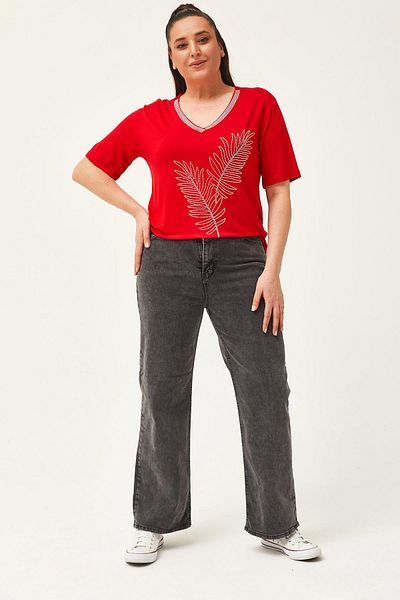 Ebsumu Women's Large Size Palazzo Anthracite Jeans