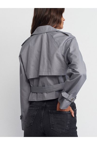 Dilvin 60745 Buckle Crop Trench Coat-Grey