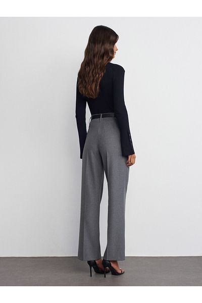 Dilvin 71550 Model - Gray Belted Smart Trousers