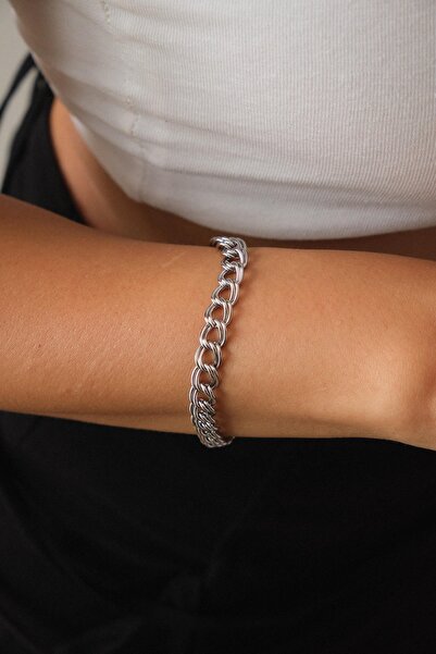ByFlorya Jewelry سوار سلسلة فاخرة من الفولاذ بحلقة مزدوجة بسمك 7 مم، سلسلة مت...