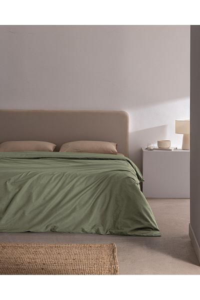 Madame Coco Manon Green Plain Duvet Cover - Double, 100% Cotton, Ranforce