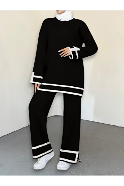 Modamorfo Σετ Πλεκτό Διπλό με Μανσέτες -Μαύρο