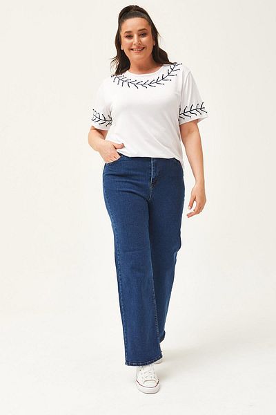 Ebsumu Women's Large Size Palazzo Navy Blue Jeans