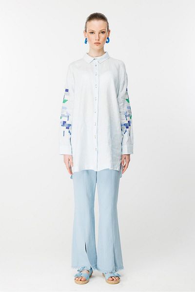 Ghisa Tunic with Embroidered Sleeves Blue