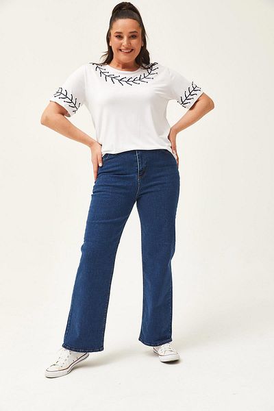 Ebsumu Women's Large Size Palazzo Navy Blue Jeans