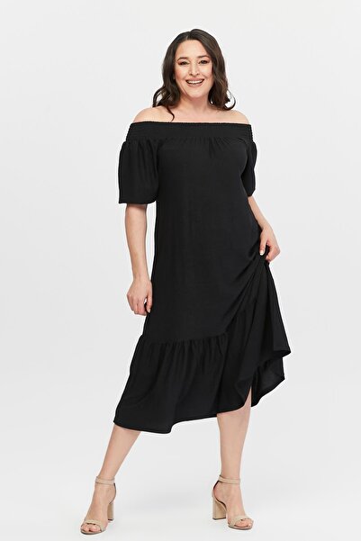 Ebsumu Μαύρο στράπλες φόρεμα Guipele Plus Size