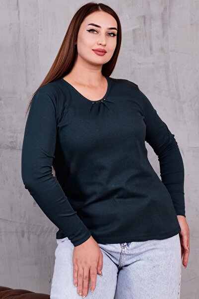 Siyezen Plus Size Blouse with Crystal Stone Detail on the Front