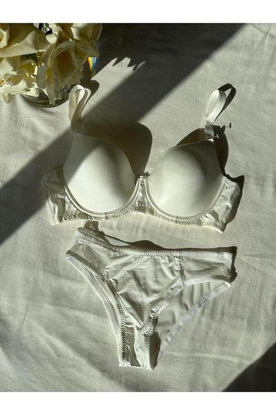 Cansoy Ecru Colored Gathering Bra Set - C Cup, Unassisted 660Tk