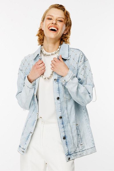 Ghisa Jachetă de jeans albastră - Detaliu de piatră