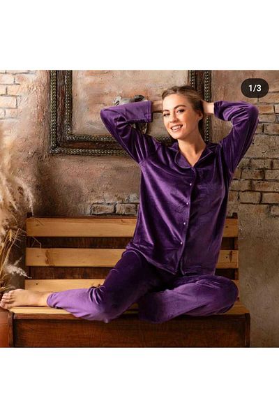 Sude HOMEWEAR SUDE WOMEN VELVET SHIRT PJM TKM PURPLE