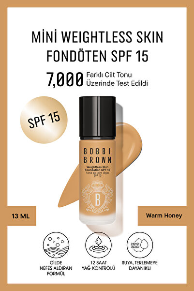 BOBBI BROWN Mini Weightless Skin Fondöten SPF 15 - Doğal ve Mat Bitişli - Warm Honey - 13 ml (Seyahat Boy)