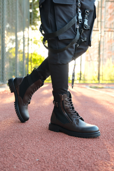 Riccon Brown Men's Zippered Boots 0012134