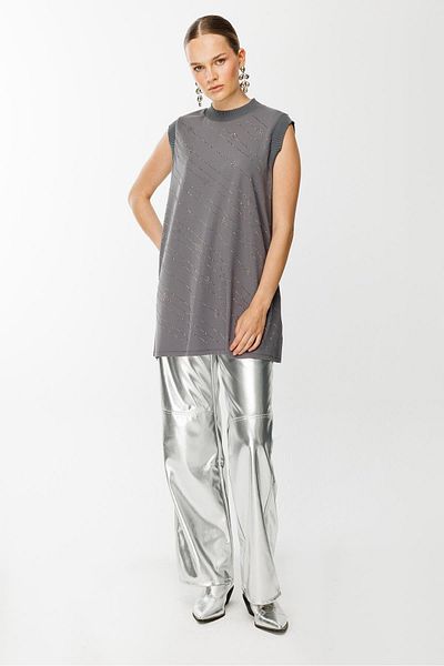 Ghisa Gray Sleeveless Stone Detailed Tunic