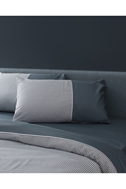 Madame Coco Leal Çift Kişilik %100 Pamuk Baskılı Saten Nevresim Takımı - Mavi/Beyaz