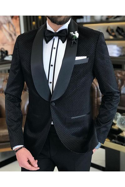 TerziAdemAltun Italian Cut Men's Jacket Trousers Groom Suit Set Black T7486