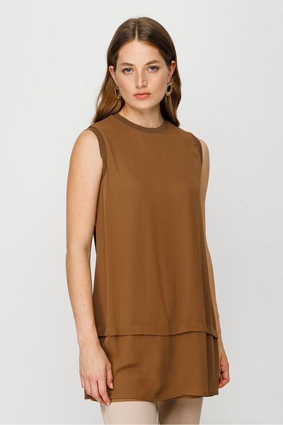Ghisa Brown Sleeveless Chiffon Tunic