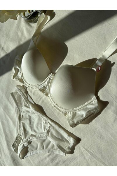 Cansoy Ecru Colored Gathering Bra Set - C Cup, Unassisted 660Tk