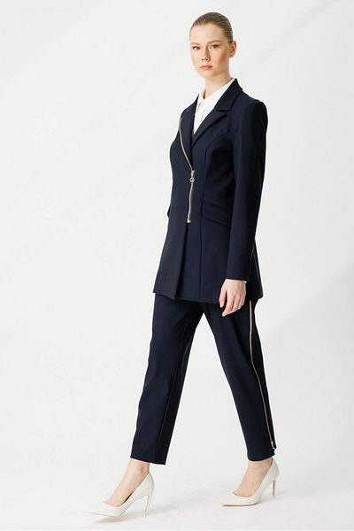 Ghisa Navy Blue Zippered Jacket and Trousers Set