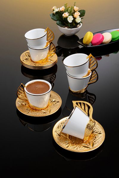 Sena Conical Leaf Gilded Coffee Set for 6 People (352-K-Y)