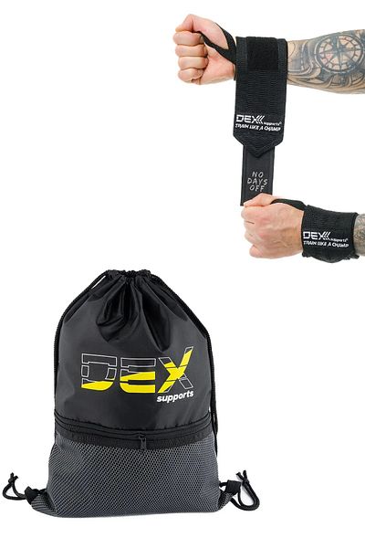 Dex Supports اللياقة البدنية الأساور المعصم ضمادة رياضي الأساور المعصم يلتف أسطورة الرباط الرياضة حقيبة Sackpack