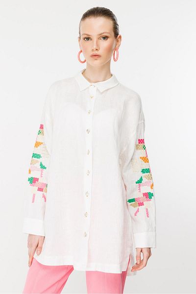 Ghisa Embroidered Sleeve Tunic White