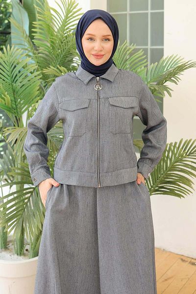 Armine Armine Trend Two-Piece Suit with Shirt Collar Skirt Indigo 24Yt627