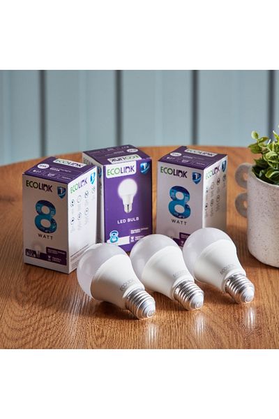ecolink مجموعة من 3 مصابيح LED نهارية E27 بقوة 8 وات