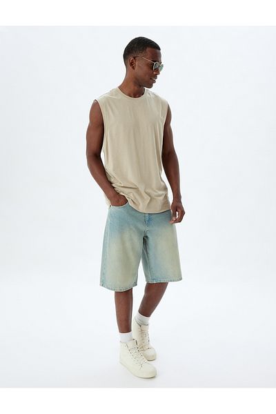 Koton Ärmelloses Basic-T-Shirt aus Baumwolle mit Rundhalsausschnitt