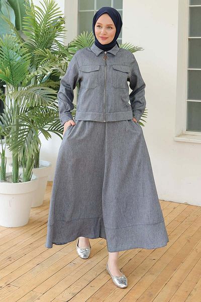 Armine Armine Trend Two-Piece Suit with Shirt Collar Skirt Indigo 24Yt627