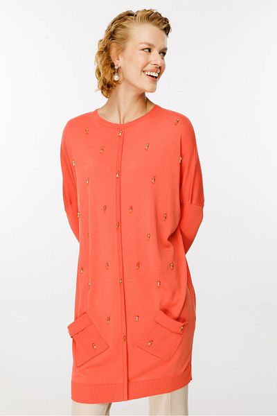 Ghisa Orange Bead Embroidered Knitwear Tunic