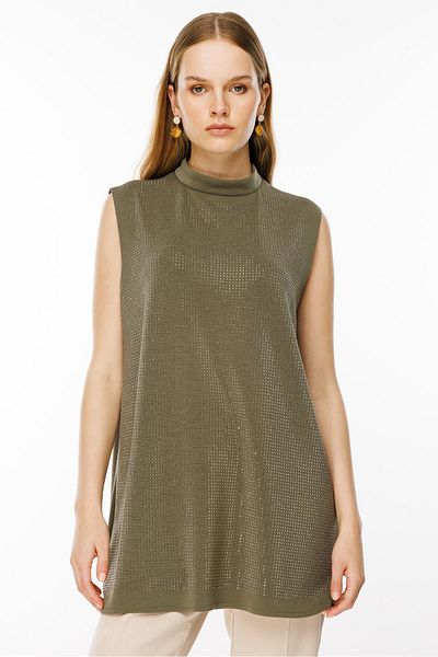 Ghisa Y.Khaki Sleeveless Stone Detailed Tunic