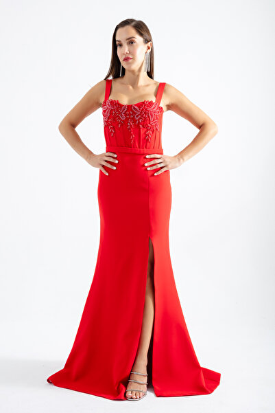 Lafaba Női Red Stone Underwire fűző hasított hosszú estélyi ruha