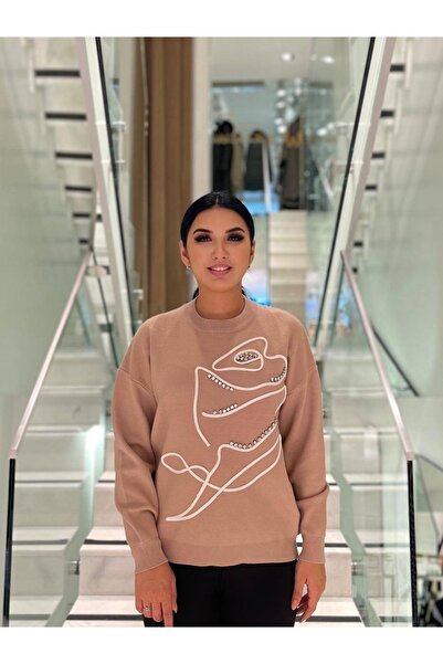 TONSURTON TAŞ DETAYLI YÜN BLUZ CAMEL