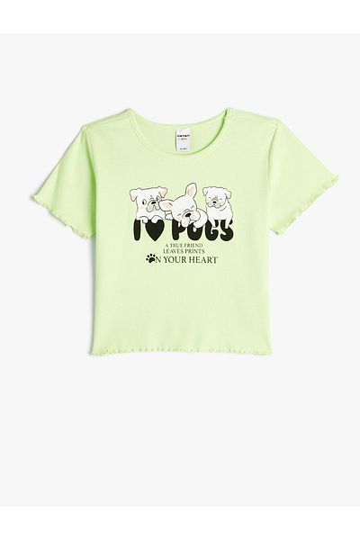 Koton Tricou Crop din bumbac - imprimeu câine, mânecă scurtă, gât rotund